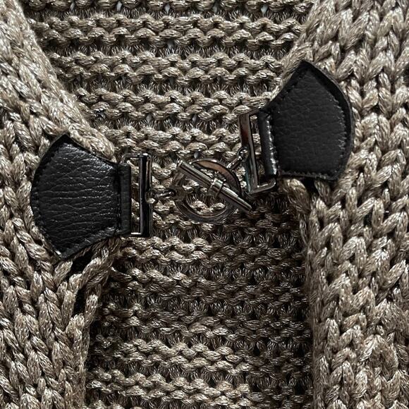 VENUE Metallic Tan Chunky Knit Toggle Cardigan Sz M - Picture 3 of 5